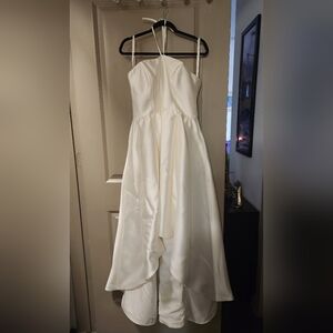 DB Studio Ivory Satin High-Low Formal Dress for Women